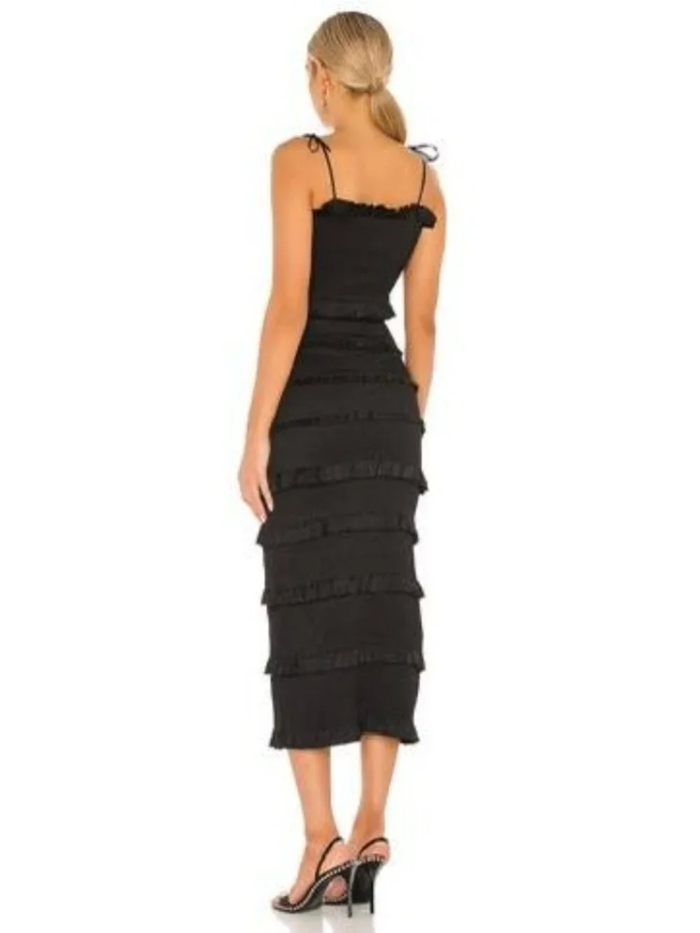Anthropologie V. Chapman Sage Lily Ruched & Ruffled Stretch Midi Dress Size 6 - Picture 3 of 9